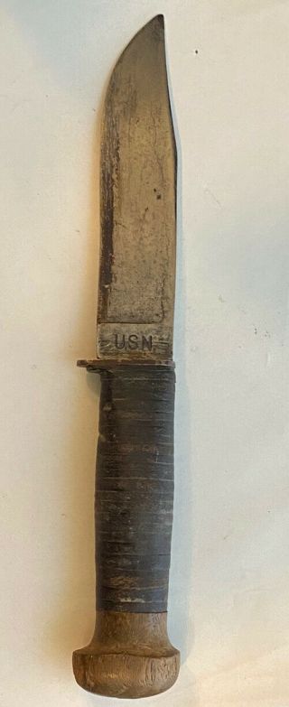 WWII USN Robeson ShurEdge No.  20 MkI Fighting Knife w/Wood Pommel Leather Sheath 3