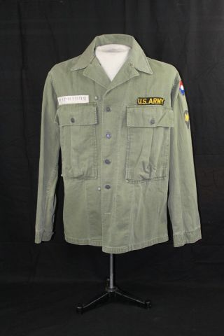 Wwii Us Army Od7 Hbt Herring Bone Twill Combat Jacket Shirt With Patches 36r