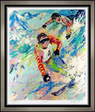 Leroy Neiman Skiing Twins Mahre Color Serigraph Large Signed Artwork