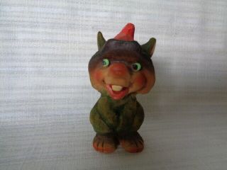 Vintage Henning Hand Carved Wood Troll Red Cap Made In Norway