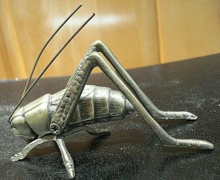 Vintage Solid Brass Grasshopper Or Cricket Paperweight Figurine