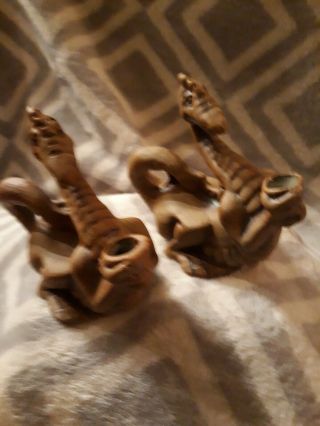 1986 Flat Earth Pottery Brown Dragons Artist Fantasy Statue