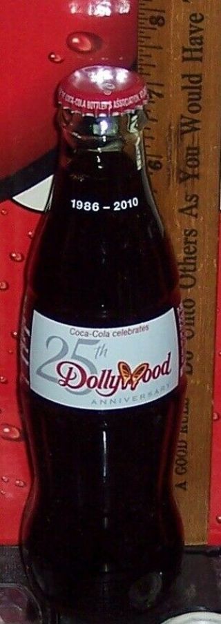2010 Coca Cola Celebrates Dollywood 25th Anniversary 8oz Glass Coca Cola Bottle