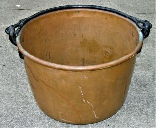Antique Copper Cauldron / Apple Butter Kettle / Pot With Iron Handle