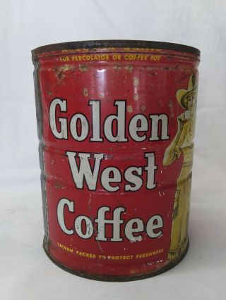 Vintage Golden West Coffee Cowgirl Tin Can 2 Pounds.  No Lid.
