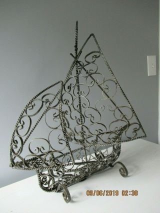 Artistic Intricate Braided Scrolled Metal Abstract Sail Boat Sculpture Unique