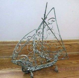 Artistic Intricate Braided Scrolled Metal Abstract Sail Boat Sculpture Unique 2