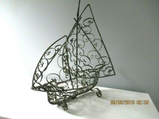 Artistic Intricate Braided Scrolled Metal Abstract Sail Boat Sculpture Unique 3