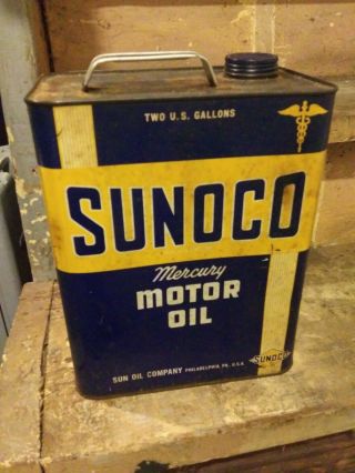 Vintage Sunoco 2 Gallon Mercury Motor Oil Sae20 Can