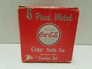 Vintage Coca - Cola Metal Bottle Cap Shaped Drink Coasters Set Of 6 Nos