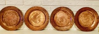 Set Of 4 Hand Hammered Copper 12 " Dinner Charger Plates Roll Edge Stamped Design