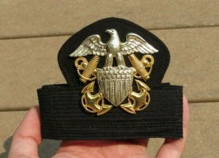 Ww2 Usn Us Navy Dress Hat Cap Badge Insignia W/ Band