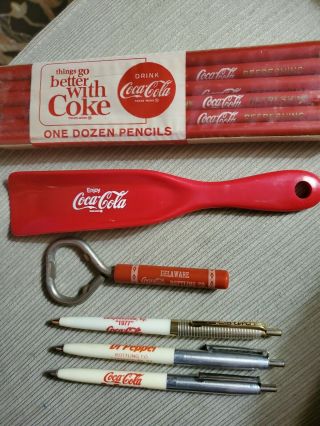 Vintage Coca Cola Advertising 6 Items Pencils Shoe Horn Bottle Opener 3 Pens