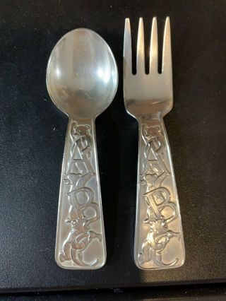 Tiffany & Co.  Sterling Silver Abc Bears Baby Spoon & Fork