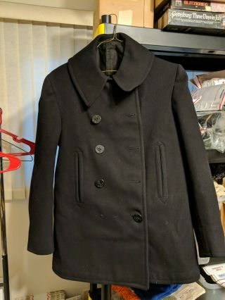 Authentic Wwii Us Navy Coast Guard Wool Peacoat Named Nault J.  J