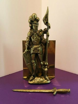 Peerage Brass Knight In Shining Armor Mail Stand Holder W Sword Letter Opener
