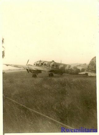 Org.  Photo: US View Abandoned Camo Painted Luftwaffe He - 111 Bomber on Airfield 2