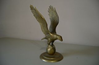Vintage Brass Eagle On Ball Metal - Ware Home Decor Avian Heavy Garden Desk Statue