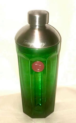 Tanqueray Gin Green Glass Cocktail Shaker Red Seal Metal Cap And Etched Lid