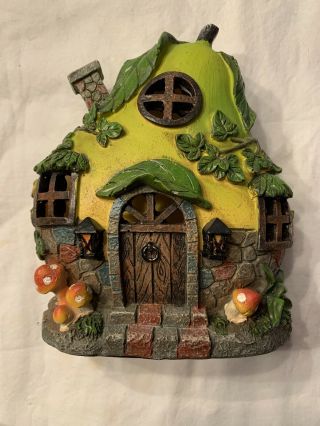 Pear Fairy Garden House Lights Up Poly Resin Mushrooms Old Fashioned Door