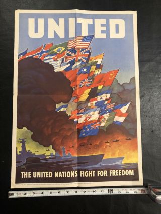 Vintage The United Nations Fight For Freedom World War Two Poster