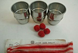 Vintage Cups And Balls Magic Trick With Cloth Bag