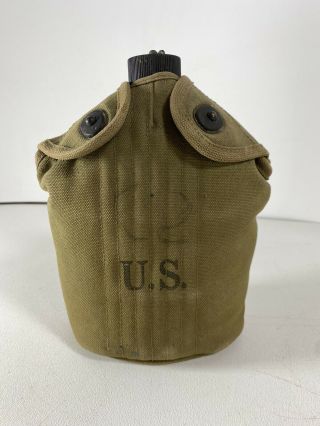 Ww2 Us Army G.  & R.  Co.  1941 Canteen Canvas Cover & Canteen Military