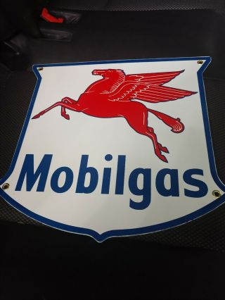Mobil Mobilgas Oil Gas Gasoline Porcelain Advertising Sign.  Small Blem