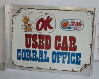 Vintage Chevrolet Ok Cars And Trucks Flange Sign With Cowboy