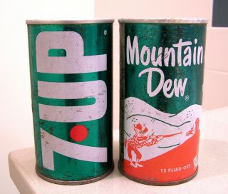 Vintage 1960s Mountain Dew/7 - Up Soda Cans From St.  Paul,  Mn