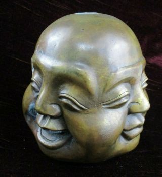 Vintage Heavy Solid Brass 4 Faces Of Buddha Ornament