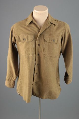 1940s Wwii Us Army Wool Uniform Shirt 15.  5x32 Medium Short Od Men 