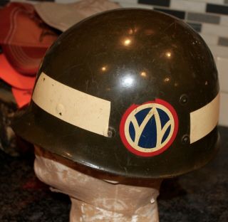 WW2 WWII U.  S.  ARMY MP HELMET LINER 89TH INFANTRY PAINTED 2