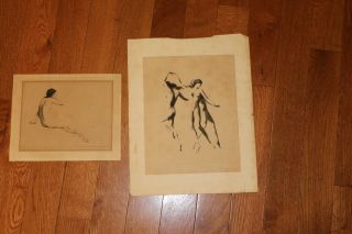 2 Warren Davis 1865 - 1928 Drypoint Etchings,  Art Deco Nude Warren Davis Etchings