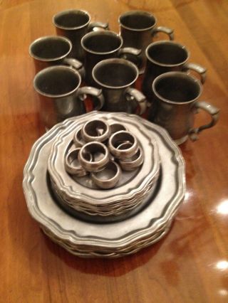 Crown Castle Ltd Pewter 32 Piece Dinnerware Made In Usa.  (8 - 4pc Place Settings)