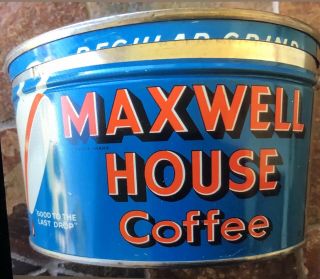 Vintage Maxwell House Regular Grind 1 - Lb Tin Can Graphics Vivid Colors