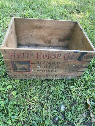 Vintage White Horse Scotch Whiskey Wooden Crate Box C1940s