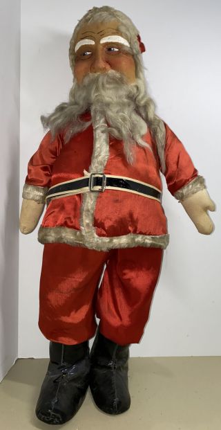 Vintage/antique 24” Santa Claus - Molded Cloth Face With Straw Stuffed Body