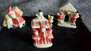 Vintage Christmas Mini Santa Snowman Elves Bisque Made In Germany Set Of 4