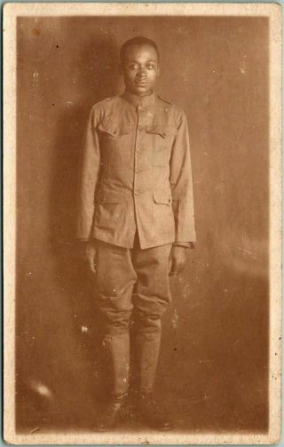 Vintage Rppc Photo Postcard African - American Soldier Black Man In Uniform C1920s
