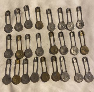 25 Vintage Metal Brass Safety Pin/laundry Pin Military Numbered Stamped Vintage
