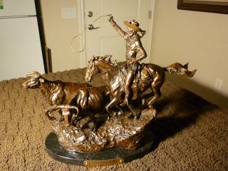 Remington/russell Western Bronze Sculpture " The Round Up "