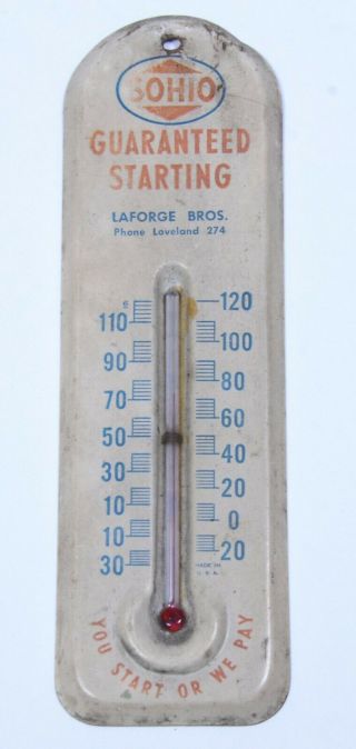 Vintage Sohio Gas Station Laforge Brothers Loveland Oh Thermometer 6 - 3/8 " L X 2 " W