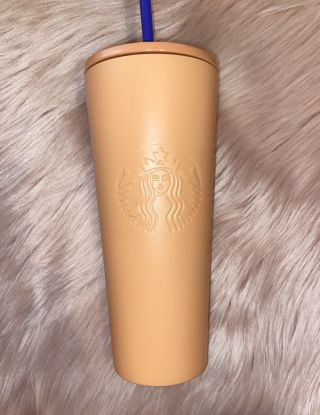 Starbucks Summer 2020 24oz Peach Matte Stainless Steel Tumbler With Floral Top