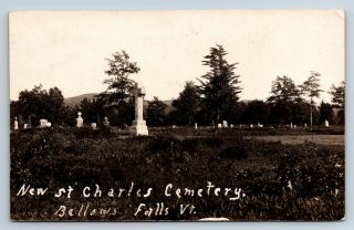 Vintage Real Photo Postcard Bellows Falls Vt Charles Cemetery 1908 D14