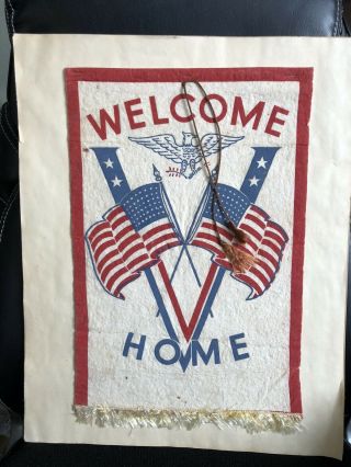 Ww2 Victory " Welcome Home " Veteran War Patriotic Window Hanging Banner Flag Wwii