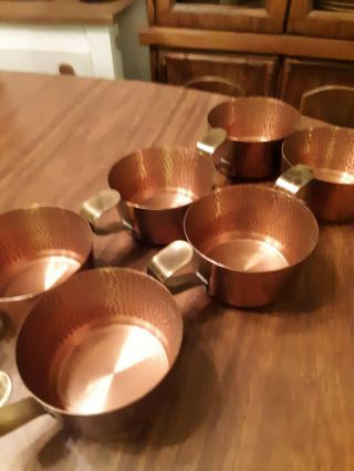 Set Of 6 Vintage Brass And Hammered Copper Mugs Small