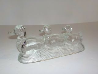 Vintage Glass Candy Container Three Ducks In A Row Swimming - Large 9 " Long