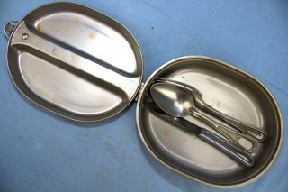 Ww2 Us Army M1942 Mess Kit Complete With Ss Fork,  Spoon & Knife Dated 1944