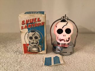Vtg Rose Milk Glass Skull Lighted Lantern No.  424 Hong Kong Halloween Box Rare